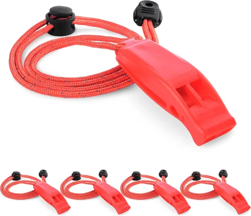 Miniatura 10 de CooBigo 4Pcs Emergency Whistles, Loud Shrill Safety Whistle with Reflective Lanyard for Climbing Hiking Camping Boat Kayak 4 silbato naranja