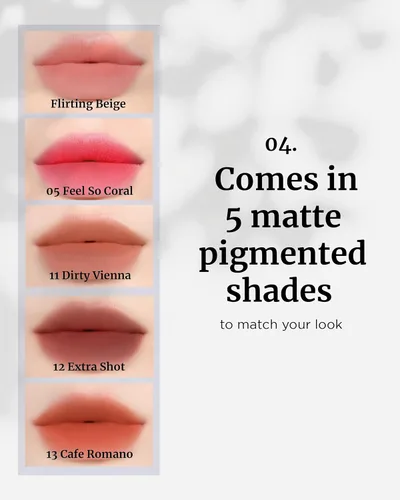 Miniatura 5 de VDL Lip Stain Comfort Slip Lipstick 13, Cafe Romano, lápiz labial ligero, mate y suave para una comodidad sin esfuerzo. Color de labios vibrante