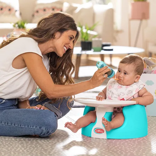 Miniatura 6 de Nuby My Floor Seat, cojín de espuma suave con arnés de seguridad y diseño de respaldo alto, para edades de 4 a 12 meses, aguamarina