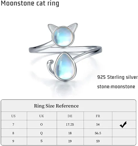 Miniatura 4 de CHENGHONG Anillo de plata de ley 925 con piedra de luna anillos de animales abiertos joyería de gato de la suerte regalos para mujeres y niñas