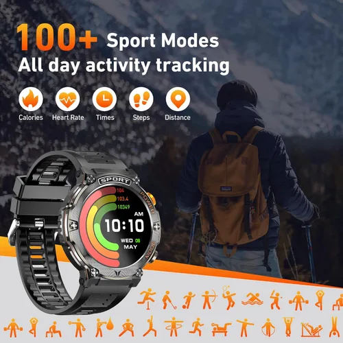 Miniatura 7 de Reloj inteligente militar para hombre, pantalla AMOLED HD de 1,43" (respuesta/hacer llamada) 420mAh batería relojes inteligentes IP68 impermeable