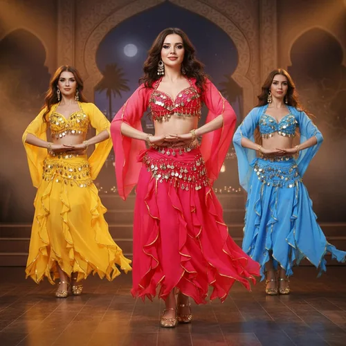 Miniatura 34 de Haysandy Conjunto de 8 piezas de danza del vientre para mujer, falda de danza del vientre, bufanda de cadera, 2 pulseras, aretes, pulsera de tobillo