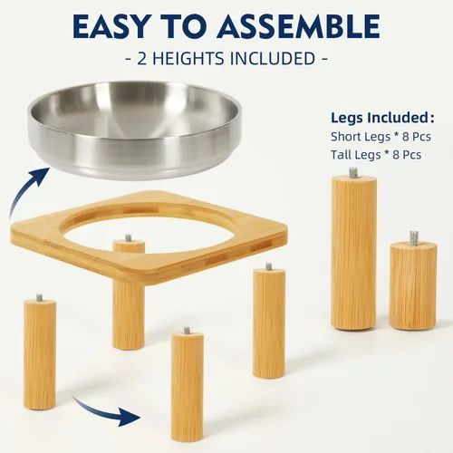 Miniatura 5 de DoogCat Cuencos elevados para gatos de interior – Soporte elevado de bambú para gatos con platos de acero inoxidable de 5.5 pulgadas de ancho, plato
