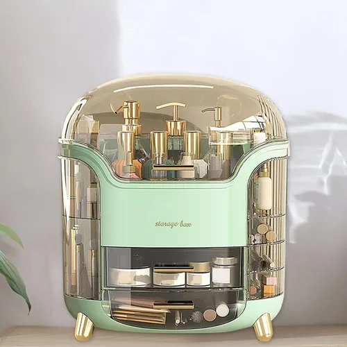 Miniatura 4 de Organizador de maquillaje para tocador, organizador de cuidado de la piel impermeable y a prueba de polvo con tapa y cajones, caja de almacenamiento