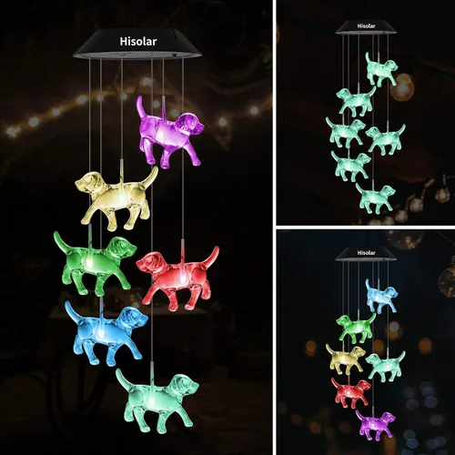 Miniatura 2 de Campanillas de Viento Solares de Cristal de Perro para Exteriores que Cambian de Color Luces Solares Móviles LED Campanillas de Viento con Energía