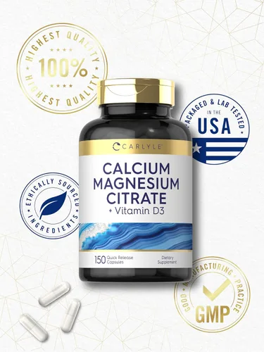 Miniatura 6 de Carlyle Citrato de calcio y magnesio con vitamina D3 150 cápsulas Suplemento sin OMG y sin gluten