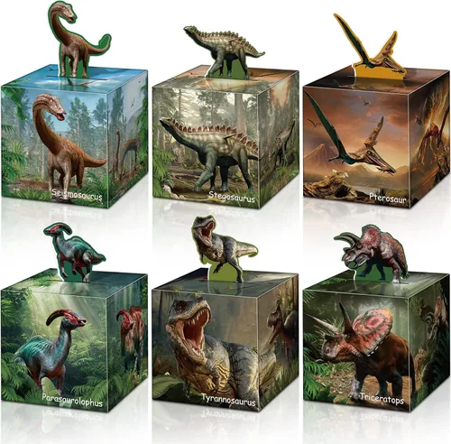 Sherr 36 cajas de regalo de dinosaurio, caja de regalo de cumpleaños de dinosaurio, caja de cartón de selva tropical, decoración de fiesta de
