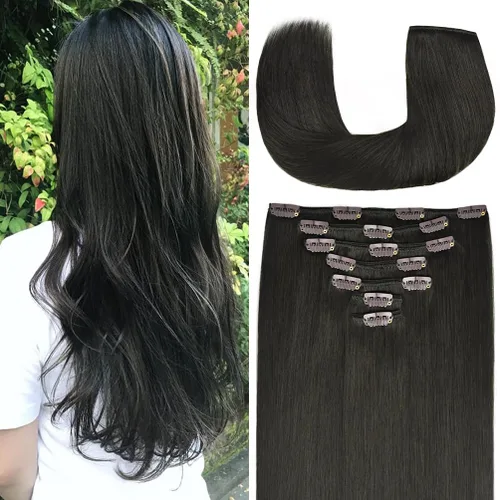 Miniatura 34 de Extensiones de cabello humano Remy de 12 pulgadas con clip para mujer, extensiones de cabello humano sedoso y liso, 1.76 onzas, 4 piezas