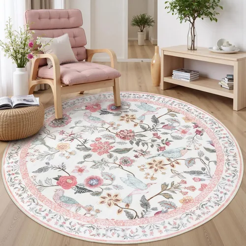 Miniatura 15 de Rugalia Alfombra de pasillo floral azul, alfombra lavable de 2 x 6 pies para pasillos, antideslizante, suave, de pelo bajo, con flores, pájaros, Rosa