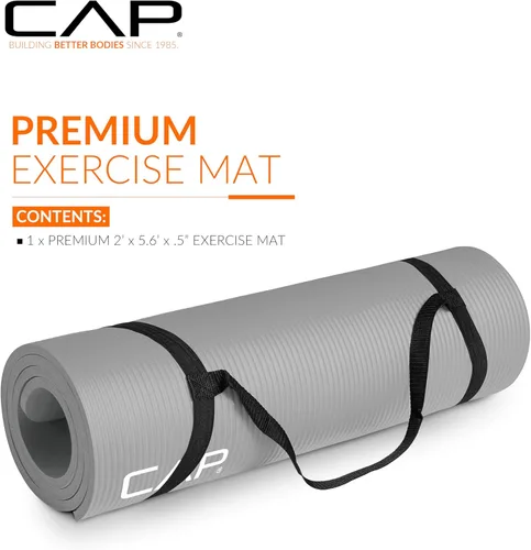 Miniatura 2 de CAP Barbell Colchoneta de yoga y ejercicio de alta densidad de 1/2 pulgada con correa Múltiples opciones Gris