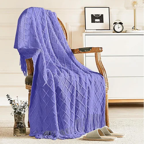 Miniatura 31 de inhand Mantas de punto para sofá y cama, manta de punto suave y acogedora con borlas, mantas decorativas ligeras y mantas decorativas de granja