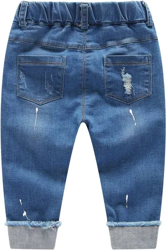 Miniatura 2 de KIDSCOOL SPACE Jeans rasgados para bebé, pantalones de mezclilla elásticos con cintura desgastada para niños pequeños