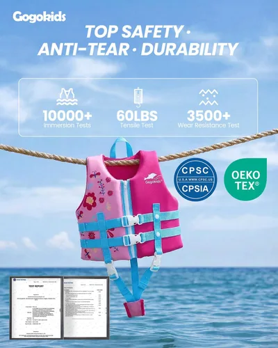 Miniatura 3 de Gogokids Chaleco de natación para niños de 2-3-4-5-6-7-8-9 años, flotadores de piscina para niños de 30-50-70 libras, flotabilidad para niños
