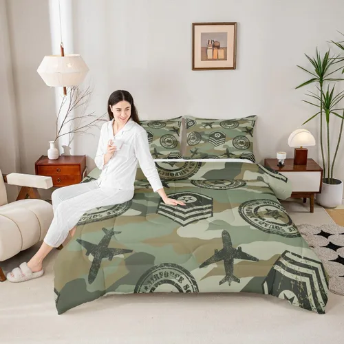 Miniatura 5 de Feelyou Juego de edredón de camuflaje de avión para niños, juego de ropa de cama con decoración de avión de camuflaje para adolescentes y niños