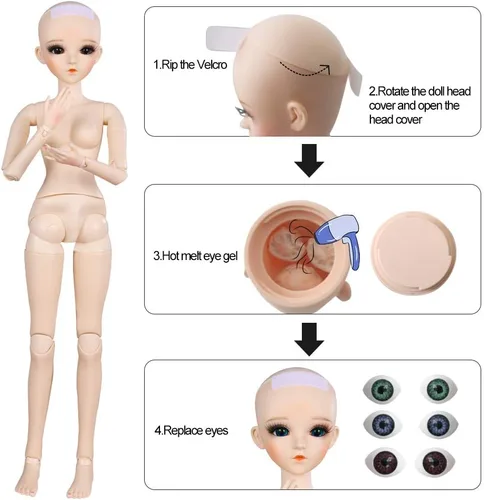 Miniatura 2 de UCanaan BJD Muñeca, Muñecas SD 1/3 de 24 pulgadas, 18 muñecas articuladas con bolas, juguetes para armar con atuendo, zapatos, peluca, cabello