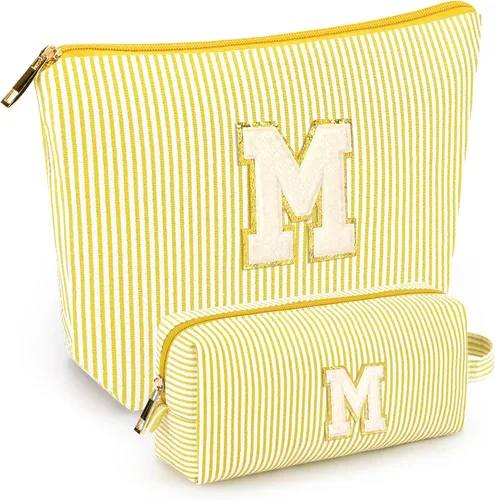 Miniatura 81 de 2 piezas de bolsas de maquillaje iniciales para mujeres: bolsa de cosméticos para viaje y artículos de tocador - Regalos de cumpleaños para niñas