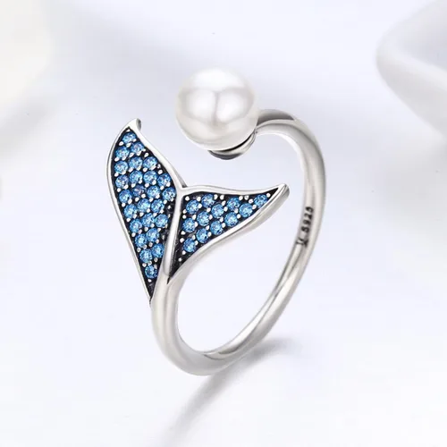 Miniatura 5 de Presentski Anillos abiertos de plata de ley con perlas de sirena ajustables para mujeres