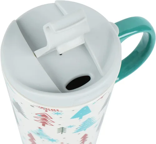 Miniatura 9 de Taza de café de cerámica de árbol de invierno de 17 onzas con tapa y caja de regalo, divertida taza de té de porcelana multicolor con leche, apta