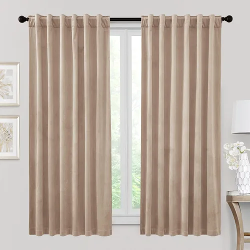 Miniatura 67 de RYB HOME - Cortinas de terciopelo beige, cortinas decorativas resistentes con pestaña trasera, cubierta de privacidad para oscurecer habitación