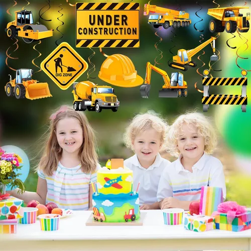 Miniatura 7 de Blulu 30 piezas de suministros de construcción para fiesta de cumpleaños, decoración de construcción, zona de fiesta, remolino colgante, zona