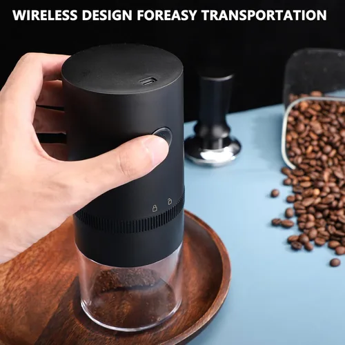 Miniatura 7 de Molinillo de café eléctrico con rebabas cónicas de acero inoxidable, molinillo de café portátil compacto con ajustes ajustables precisos (negro)