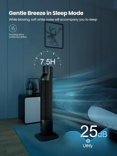 Miniatura 4 de Uthfy Ventilador de torre con control remoto, ventilador portátil oscilante de 120°, 3 velocidades y 3 modos, temporizador de 7.5 horas