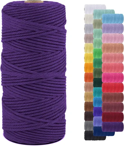 Miniatura 94 de Cuerda de macramé de 0.079 in para 219 yardas, cuerda de algodón natural para manualidades, hilo de cuerda de macramé de colores para colgar