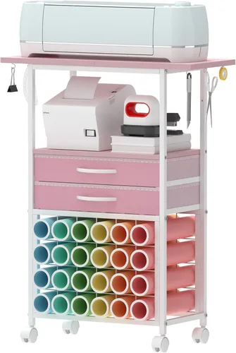 Miniatura 10 de VENNQD Organizador y soporte de almacenamiento compatible con máquinas Cricut, carrito de almacenamiento rodante/estante con 24 soportes de rollo