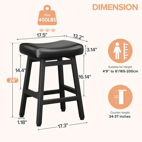 Miniatura 2 de Raynesys - Juego de 2 taburetes de bar de altura de mostrador, Taburetes de bar de 24 pulgadas para encimera de cocina, Taburetes de cocina