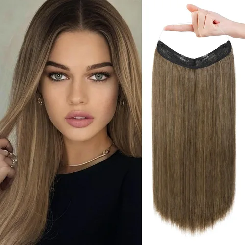 Miniatura 8 de REECHO - Extensiones de cabello con alambre invisible y con cintillo transparente, tamaño ajustable, clips seguros extraíbles, cabello lacio, diseño