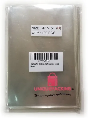 UNIQUEPACKING 100 bolsas de celofán de celofán plano transparente de extremo abierto, de 4 x 6 pulgadas (O), buenas para panadería, fiestas,