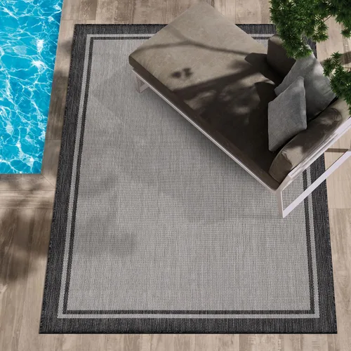 Miniatura 7 de CAMILSON Alfombra para interiores y exteriores, alfombra moderna con borde gris de 6 x 9 pies, para patios interiores y exteriores, alfombras