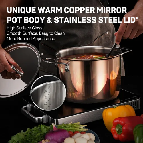 Miniatura 6 de Ciwete Juego completo de utensilios de cocina de acero inoxidable 18/10 de triple capa, juego de 10 piezas de elegantes ollas y sartenes de cobre