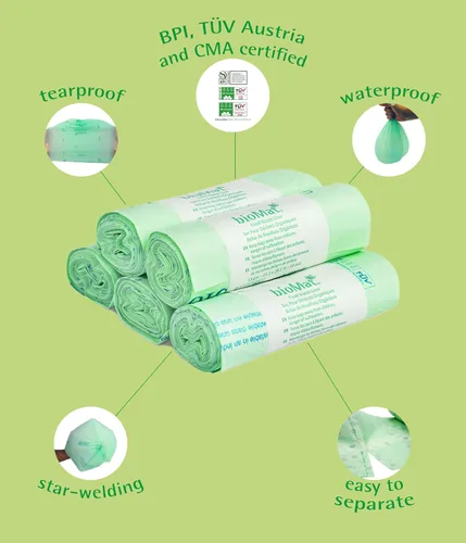 Miniatura 2 de bioMat Bolsas de basura compostables de 3 galones, 125 unidades, pequeñas bolsas de basura de cocina con parte superior plana, certificado BPI, CMA