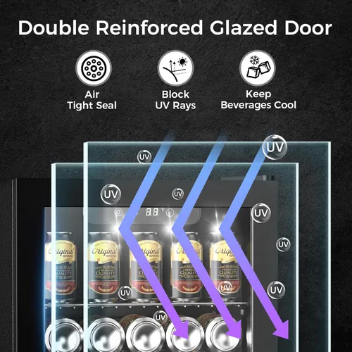 Miniatura 3 de Kndko Mini refrigerador de bebidas – Mini refrigerador de 48 latas con control digital de temperatura, luz LED, puerta reversible, perfecto
