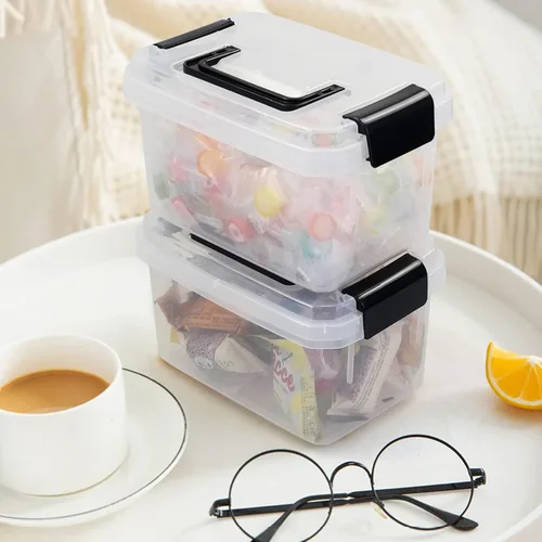 Miniatura 4 de Jekiyo Caja de plástico de 2.5 cuartos de galón, contenedor transparente con mango negro, 4 paquetes