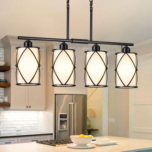 Miniatura 17 de CH9176BK-3PK - Luces colgantes de cristal para isla de cocina, paquete de 3, iluminación colgante de cocina negra sobre la isla con varilla, moderna