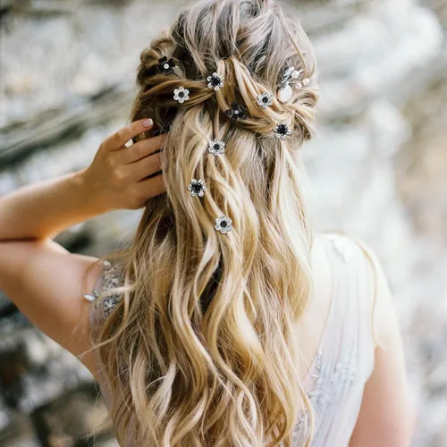 Miniatura 4 de YISSION Mini pinzas para el cabello negras con flores surtidas para mujeres y niñas, 20 pasadores de pelo florales de cristal, accesorios elegantes