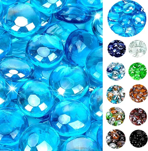 Miniatura 13 de onlyfire Cuentas de vidrio de fuego de 10 libras para fogata de propano y chimenea de gas, rocas de vidrio mezcladas redondas de 1/2 pulgada, Azul