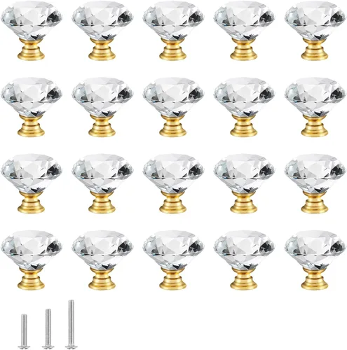 Miniatura 11 de 6 pomos de cristal de cristal de 1.18 pulgadas para cajones, pomos negros en forma de diamante, manijas con tornillos para cocina, baño, tocador