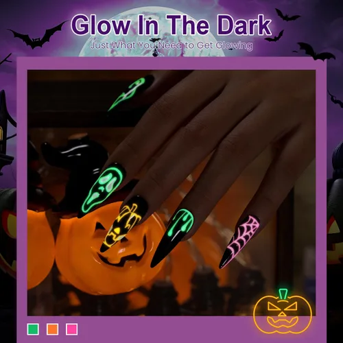 Miniatura 5 de RARJSM Juego de 6 esmaltes de uñas de gel que brillan en la oscuridad, color verde fluorescente, naranja, rosa intenso, morado, rojo, efecto