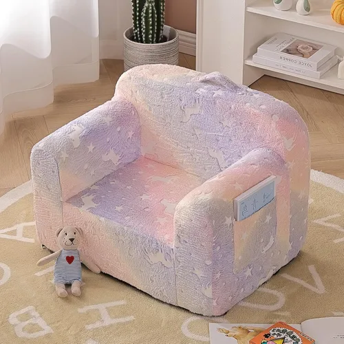 Miniatura 2 de Tiita Sofá para Niños, Sofá para Niños con Asa de Transporte, Sofá de Espuma Portátil para Niños Pequeños, Sofá para Guardería de Niños que Brilla
