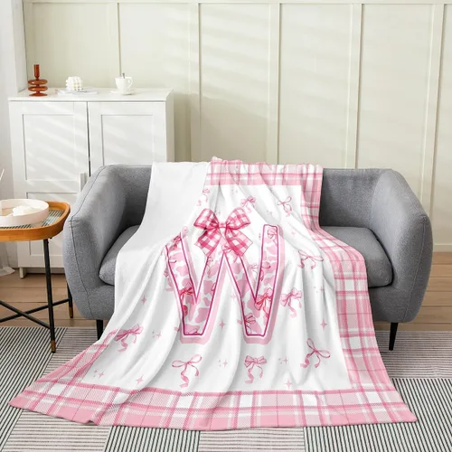 Miniatura 11 de Erosebridal Manta de franela con inicial de letra B, manta de forro polar con lazo rosa, 40 x 50 pulgadas, bonitos lazos del alfabeto, manta
