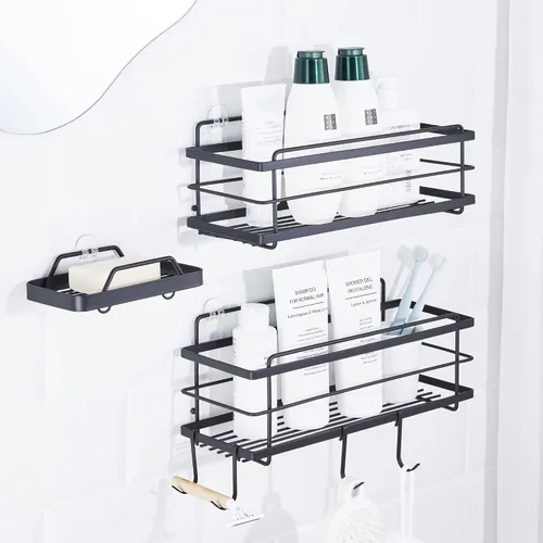 Miniatura 9 de KINCMAX Organizador de ducha de alta calidad, paquete de 2 organizadores de ducha adhesivos, estantes de baño sin taladro, estantes de ducha