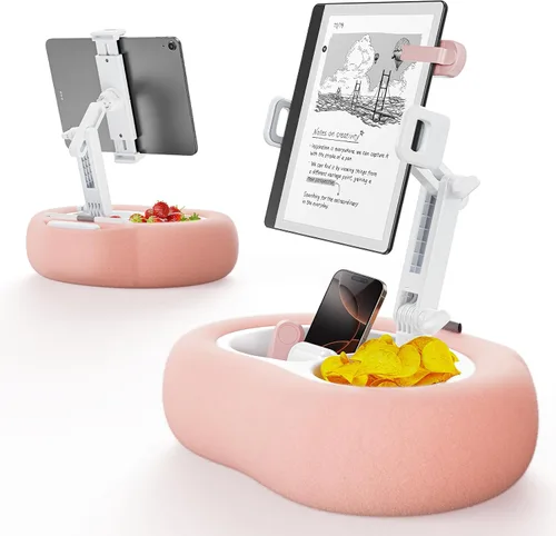Miniatura 10 de TAZENI Soporte de almohada para tablet Kindle con 2 bandejas para teléfono de 4 a 13 pulgadas, soporte para teléfono / tableta/Kindle iPad soporte
