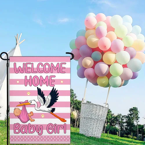 Miniatura 6 de Bandera de jardín con texto en inglés «Welcome Home Baby Garden Flag» de 12 x 18 pulgadas, banderas de jardín de doble cara de 3 capas, bandera