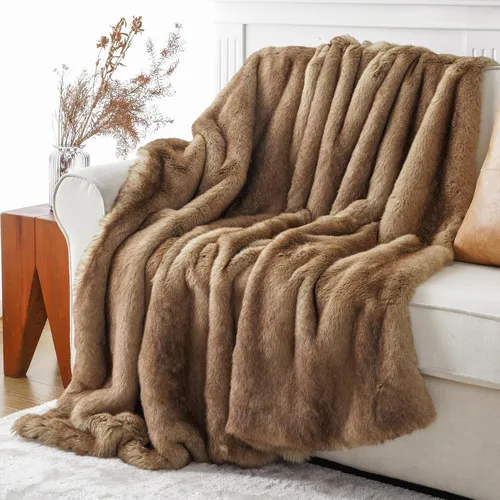 Miniatura 12 de BATTILO HOME Manta de Tiro de Piel Sintética Beige Suave Lujosa Fruncida Difusa Felpa Elegante con Manta de Visón Reversible para Sofá, Silla, Sofá