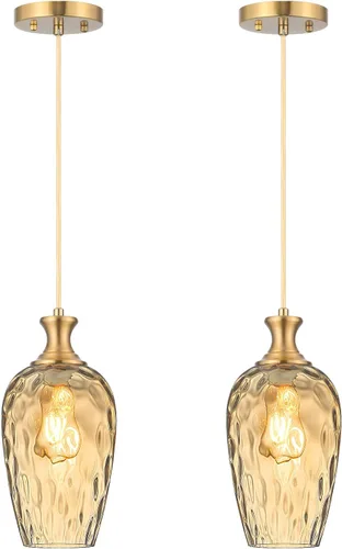 Miniatura 18 de Lámpara colgante de 3 luces, moderna lámpara de araña de níquel cepillado para comedor sobre mesa con vidrio martillado, luces colgantes de racimo