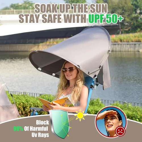 Miniatura 6 de Toldo universal XL resistente al viento para silla, extra grande plegable UPF 50+ con abrazadera ajustable, se adapta a la mayoría de la playa