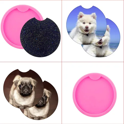 Miniatura 6 de 8 piezas de silicona resina posavasos molde colgante molde DIY Craft Coaster molde molde redondo bebida Casting molde rosa titular posavasos molde